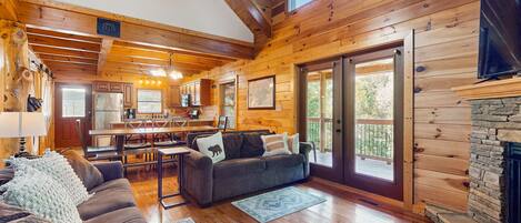 Fernseher, Kamin, DVD-Player, Tischfußball