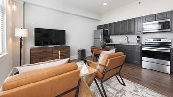 Fridge, dining tables