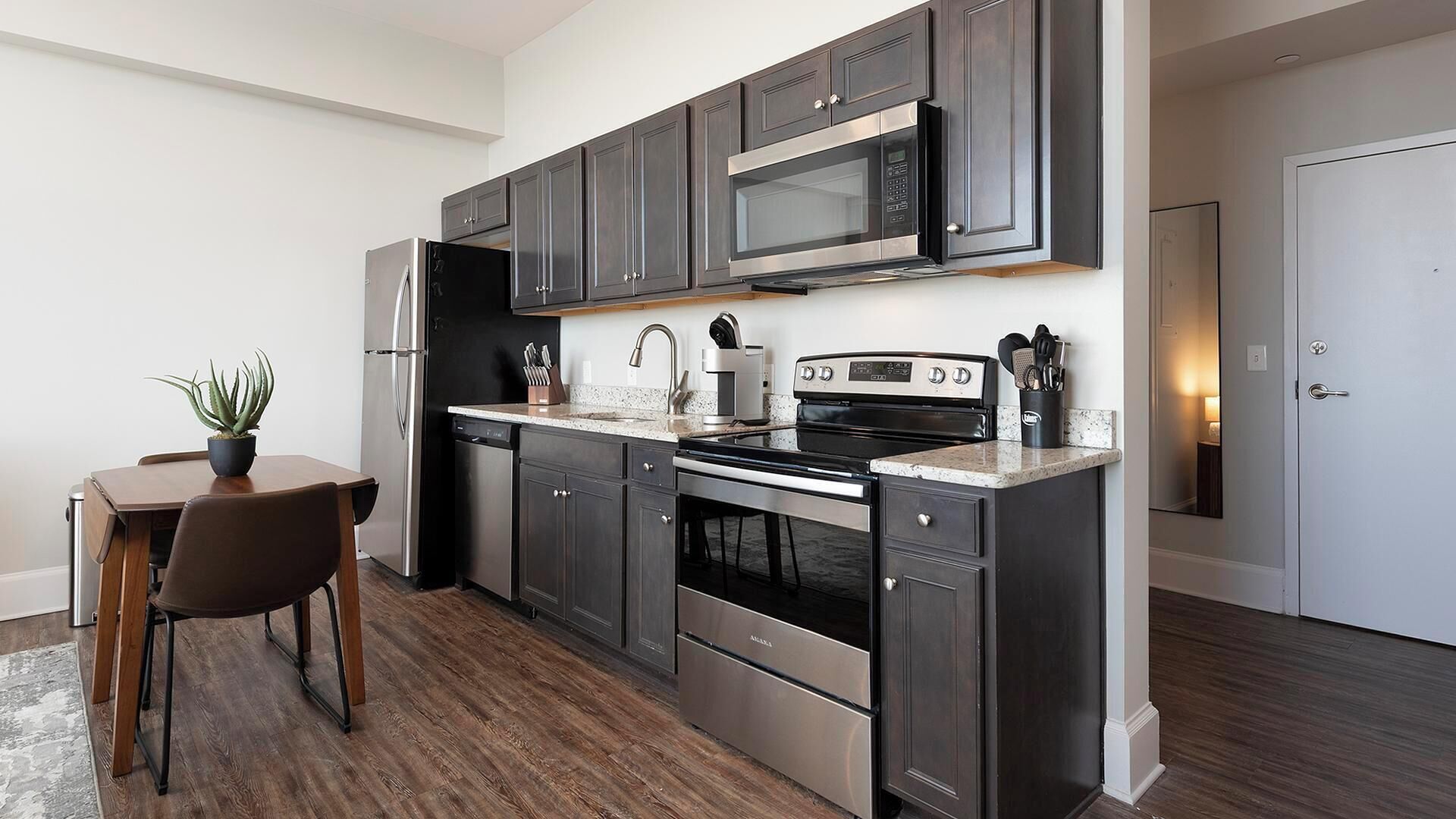 Fridge, dining tables