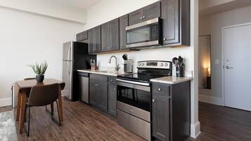 Fridge, dining tables