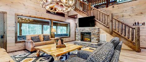 Télévision, cheminée, espaces bureaux