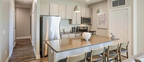 Fridge, dining tables