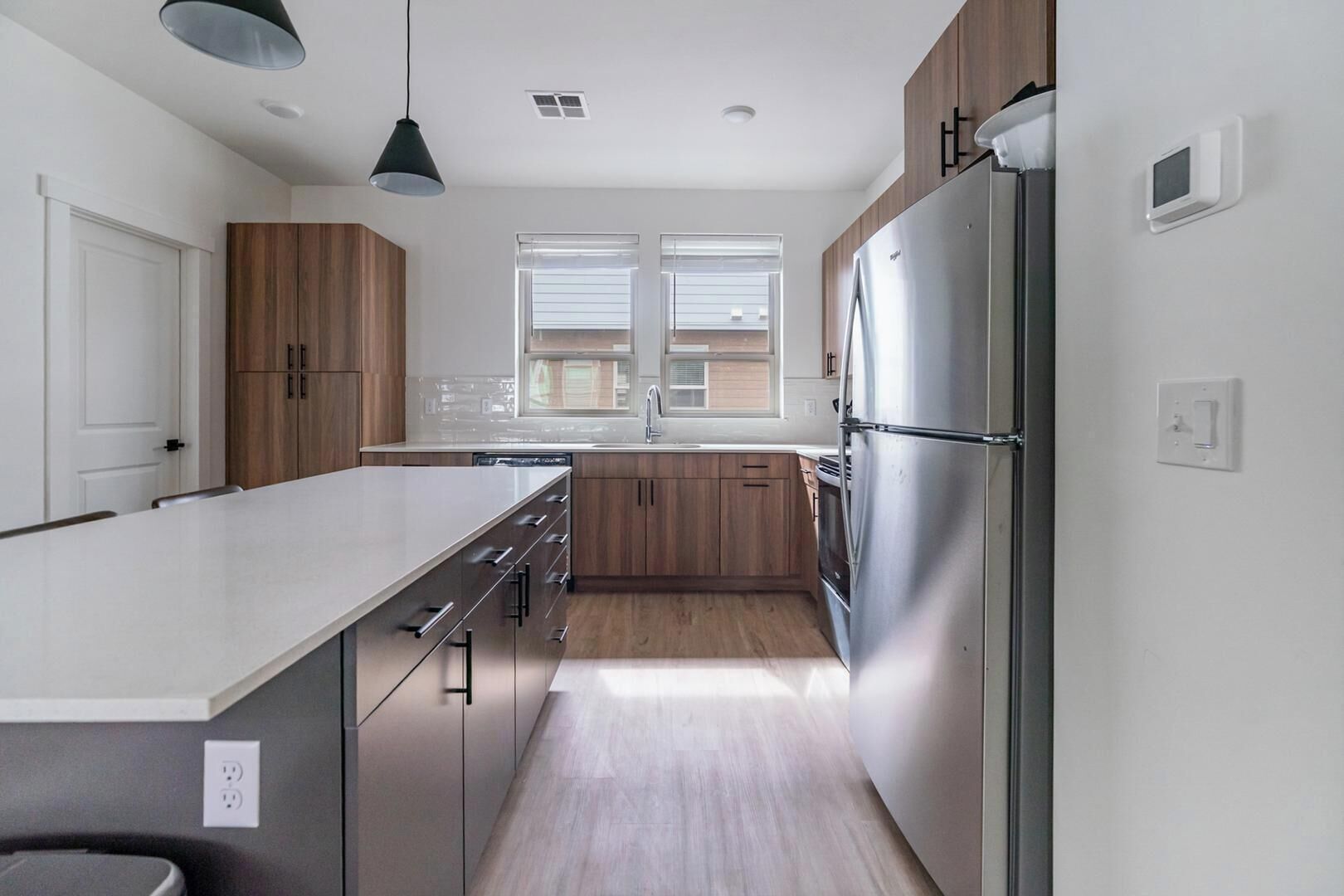 Fridge, dining table