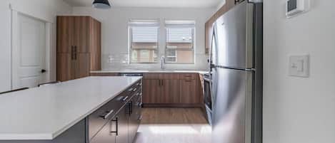 Fridge, dining tables