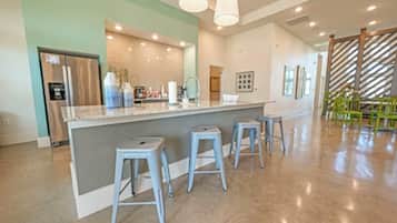 Fridge, dining tables