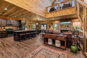 TV, fireplace, offices - Spacious Scenic Cabin, Sleep 12, Games, Hot Tub, View (Sevierville)