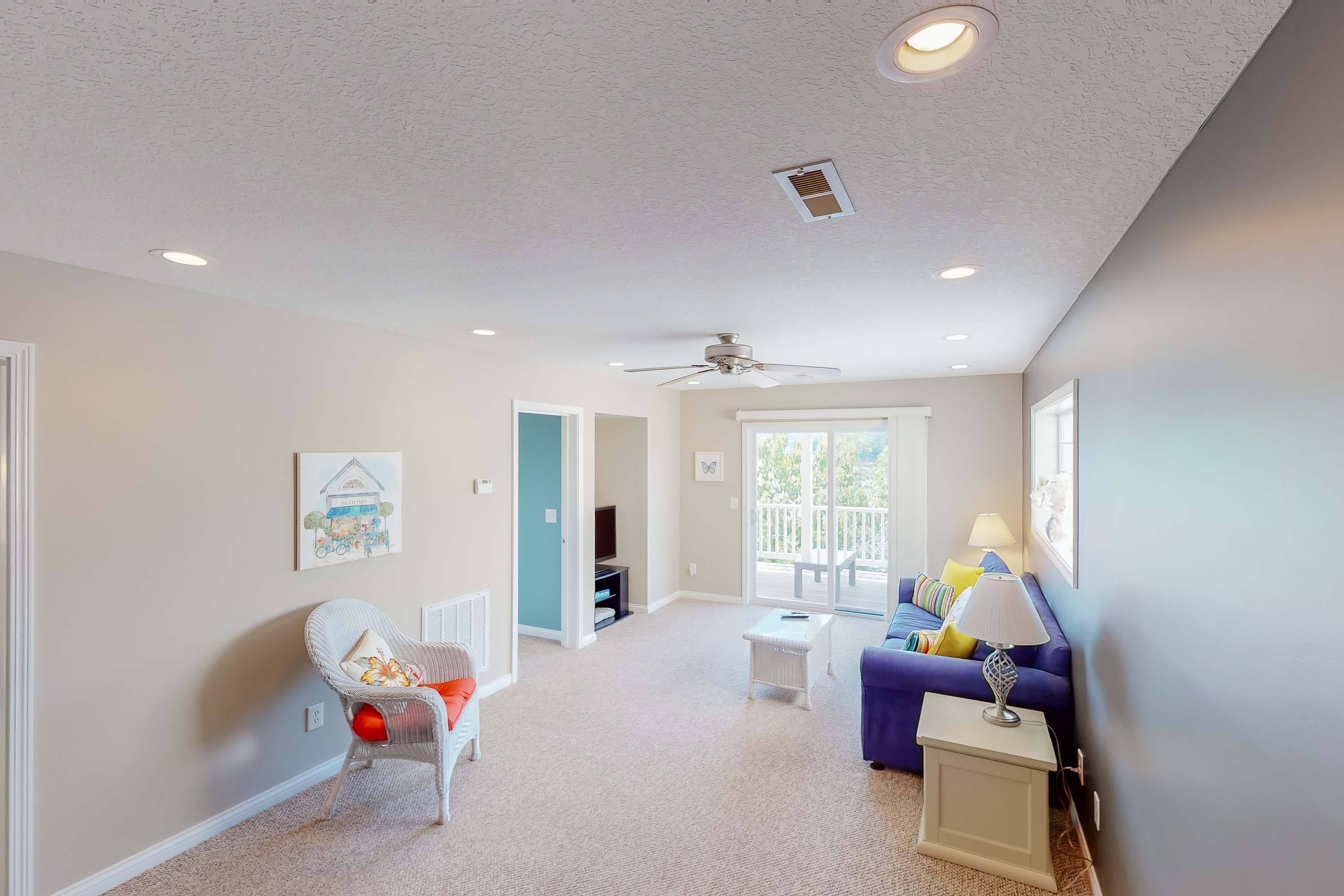 Televisión, chimenea, reproductor de DVD y oficina 