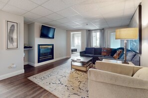 TV, fireplace, DVD player, offices - Dual-Suite Riverside Condo, Sleeps 4, Views, Pool (Pigeon Forge)