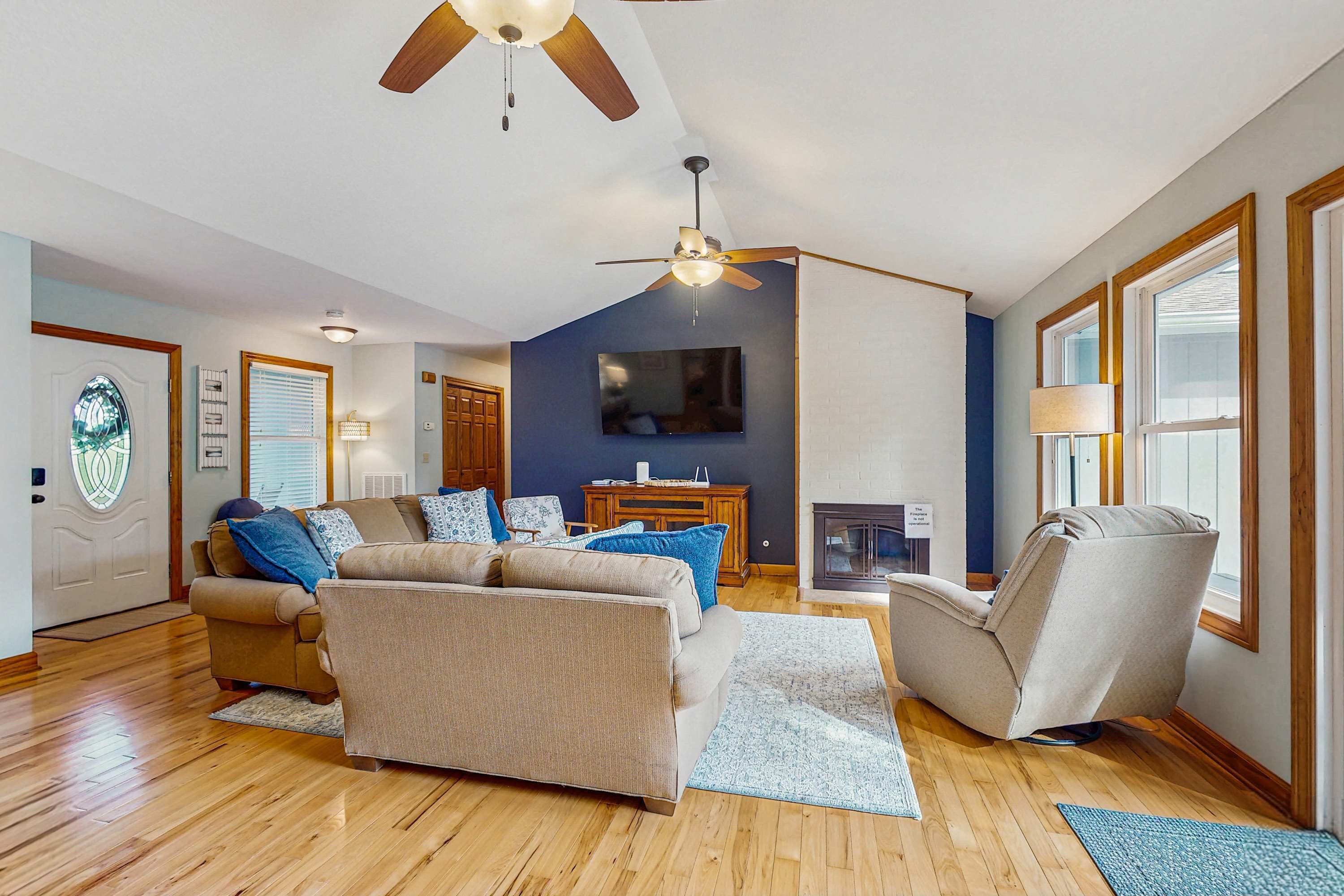 TV, DVD player, foosball, offices