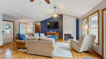 TV, DVD player, foosball, offices