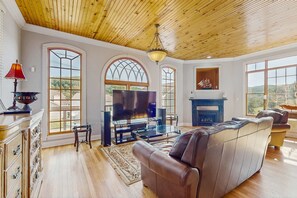 TV, fireplace, video games, DVD player