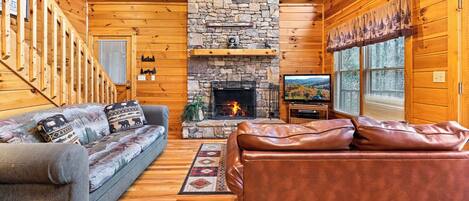 TV, fireplace, DVD player, offices