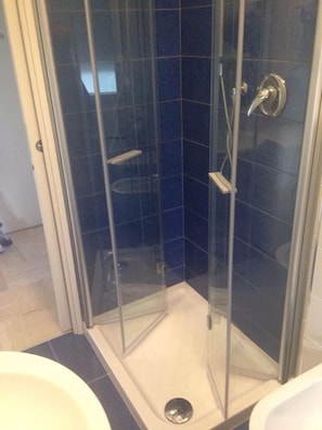Hair dryer, bidet, towels, soap