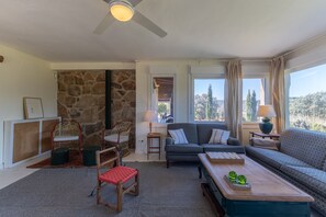 TV, fireplace - Casa En El Valle Del Tiétar: Mountain Views, Private Pool & Wi-Fi (Fresnedilla)