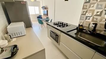 Fridge, microwave, oven, toaster