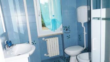 Regadera, secadora de cabello, bidet, toallas