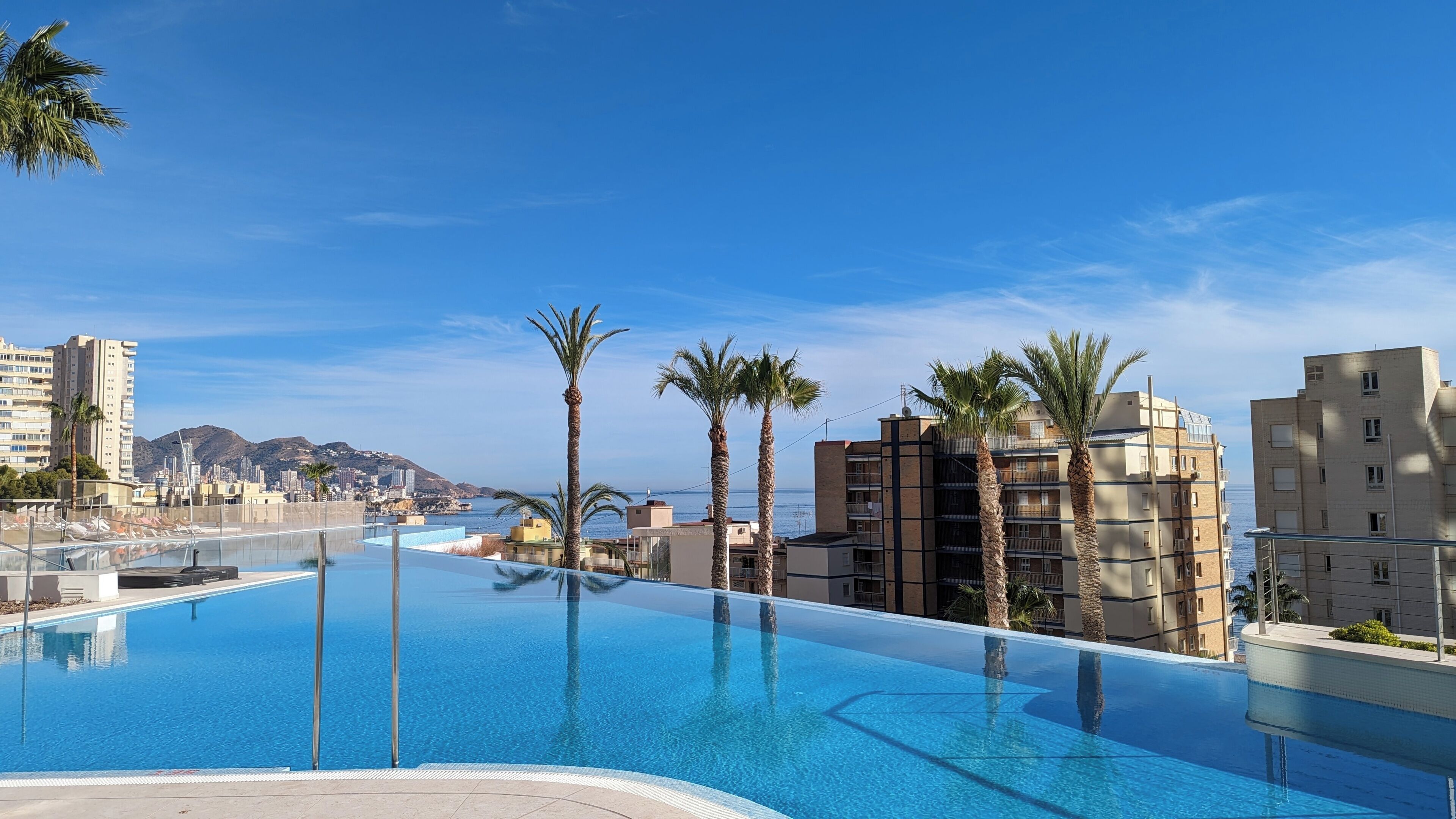 Seasonal outdoor pool, pool loungers