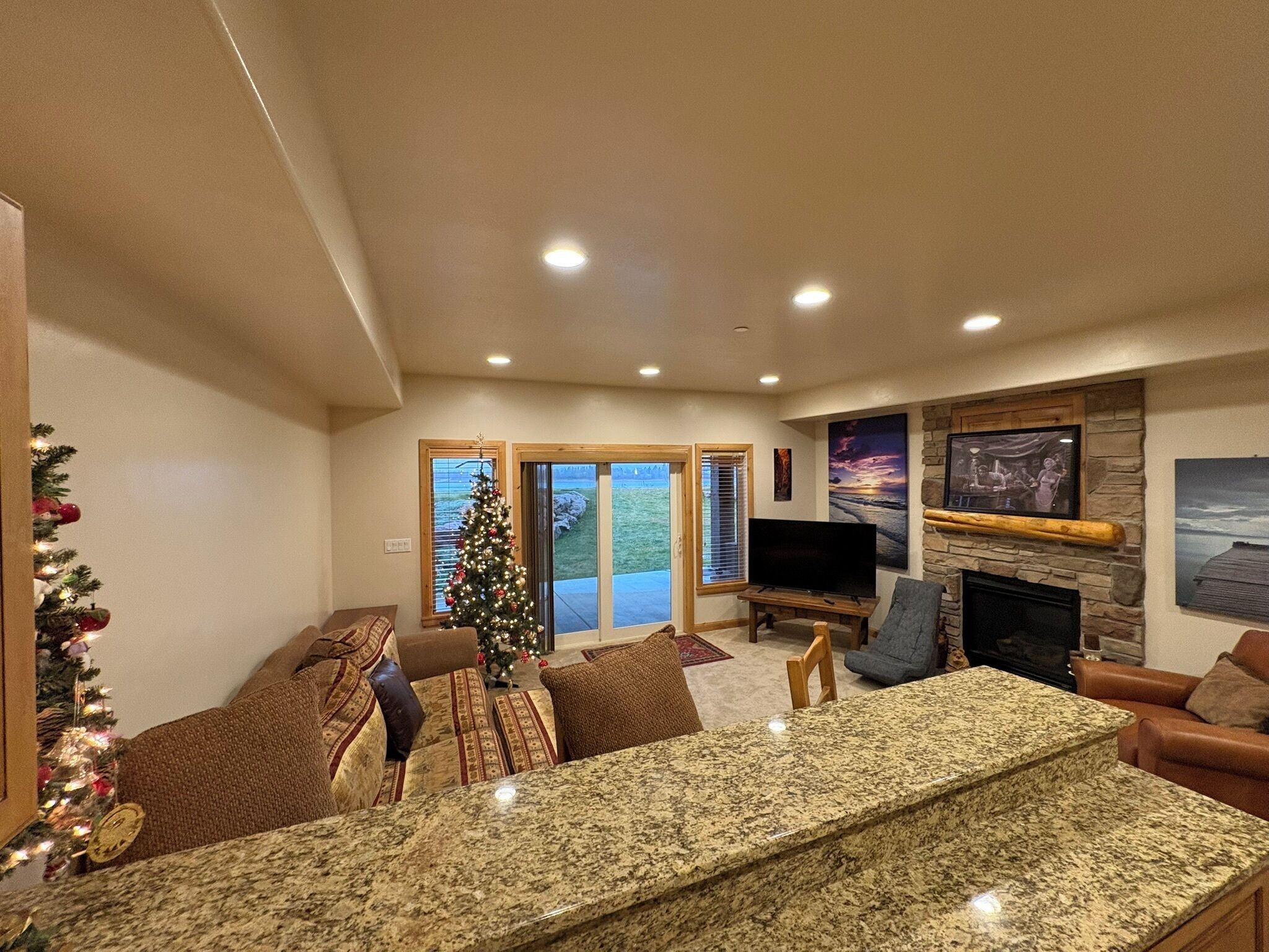 スマートテレビ、暖炉、書庫、ステレオ