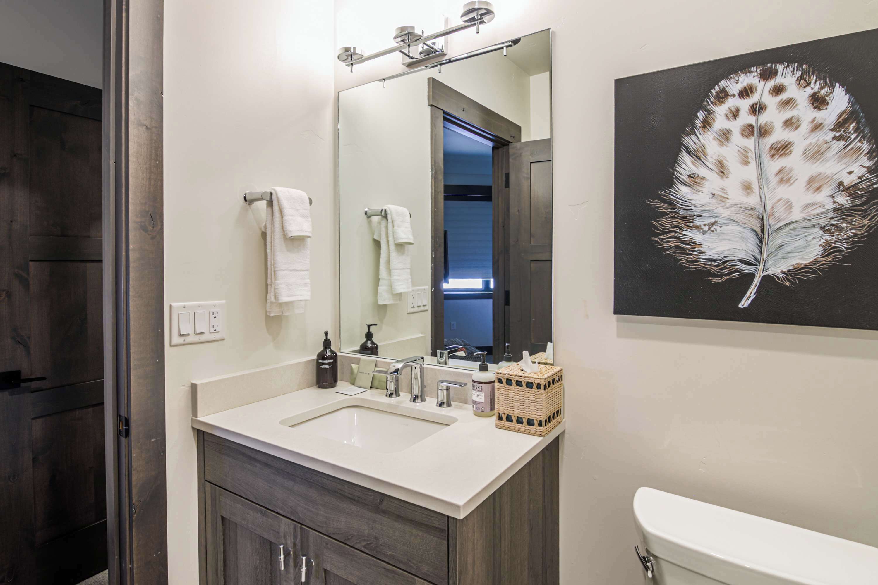 Bathroom 2: Walk-in shower, single vanity, radiant floor heat