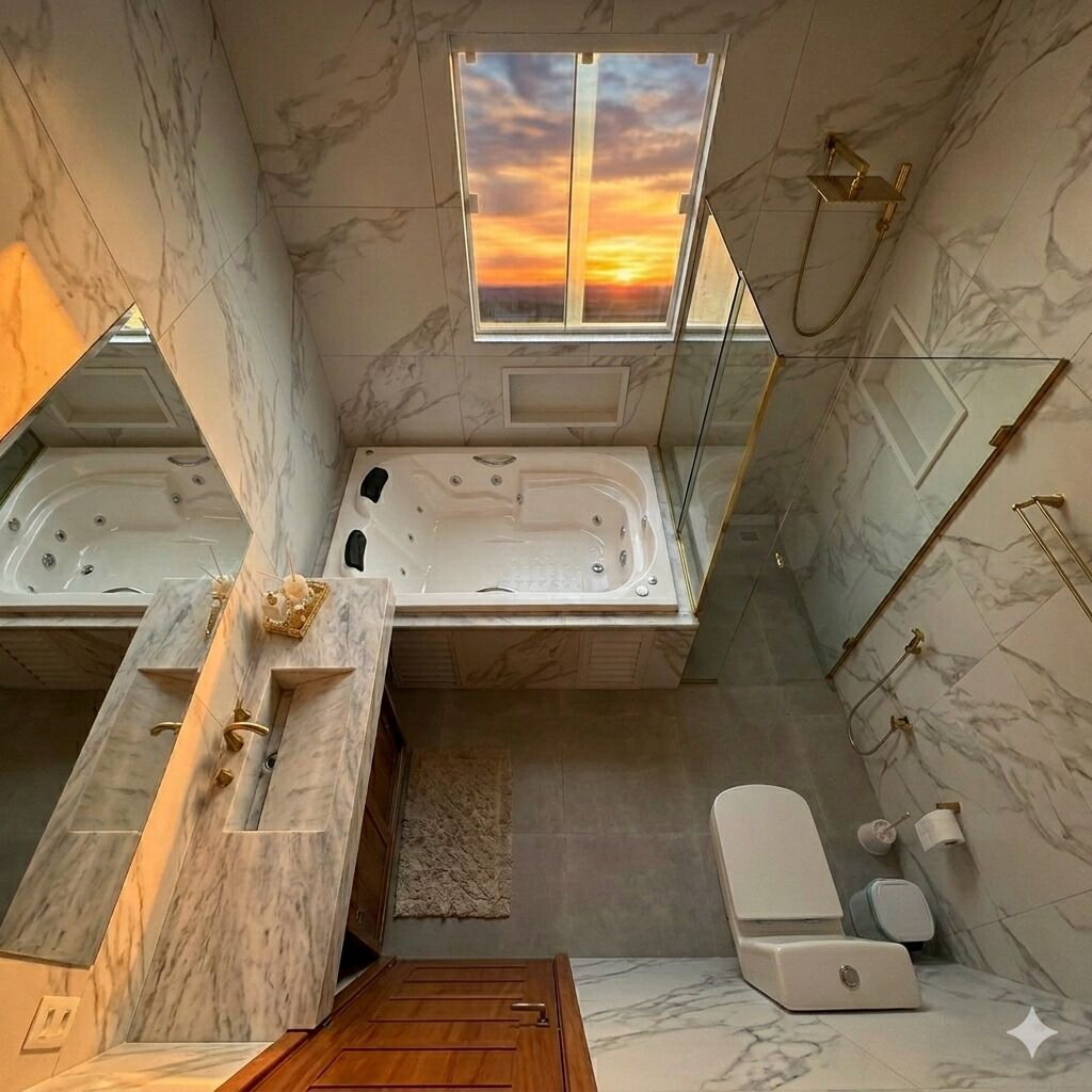 Een douche, een bubbelbad, een haardroger, een bidet
