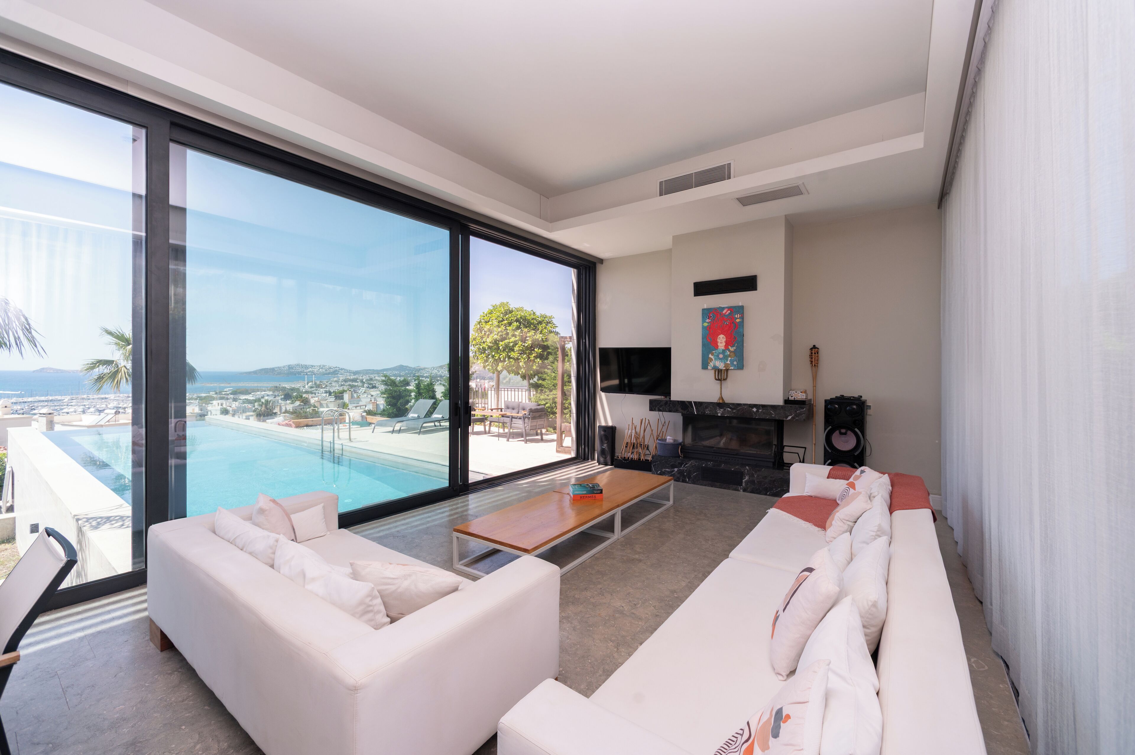55-inch Smart TV with satellite channels, smart speakers