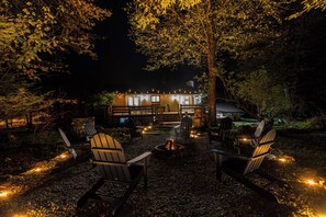 Terrace/patio - Family Favorite Poconos 5BR Retreat w/ Hot Tub + Game Arcade + Kid's Playroom (Tobyhanna)