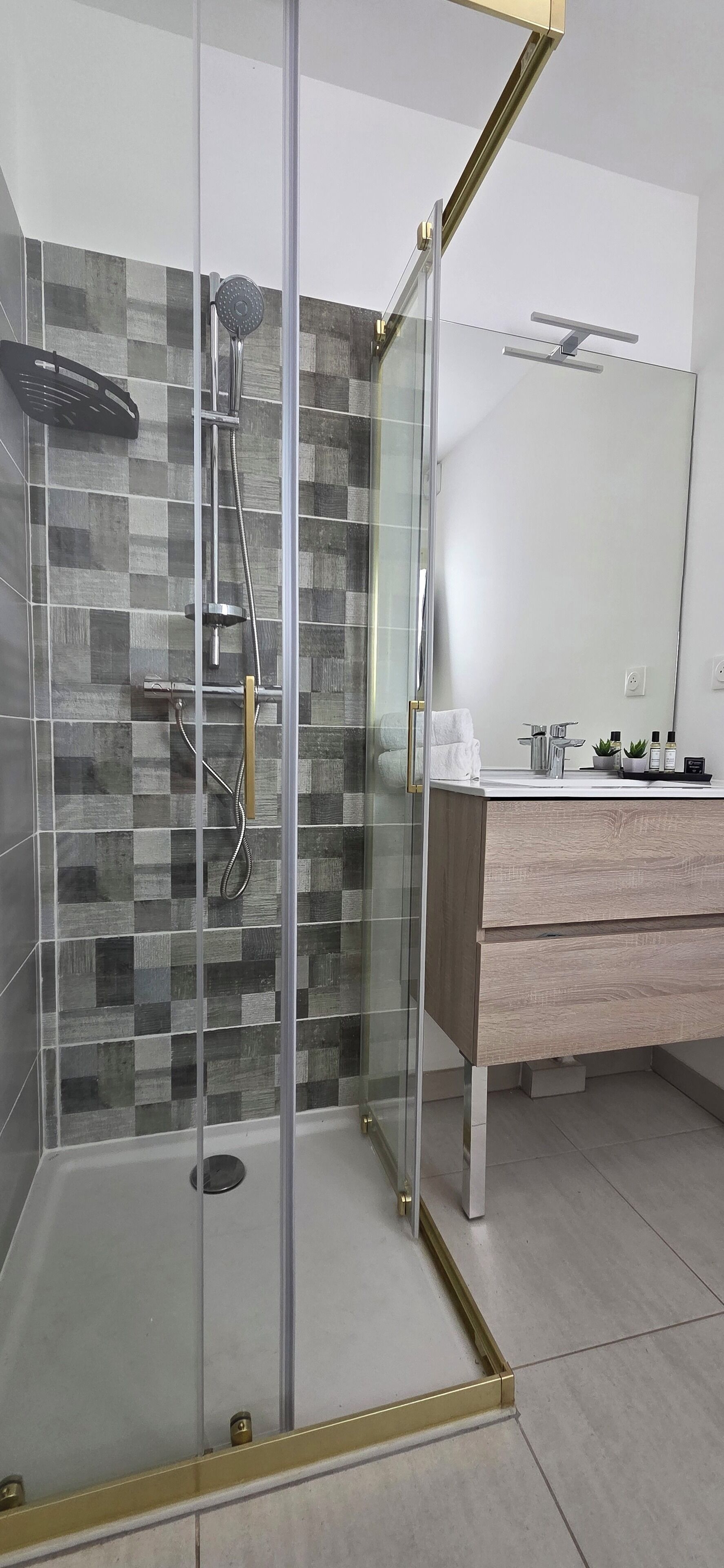 Ducha, secador de pelo y toallas