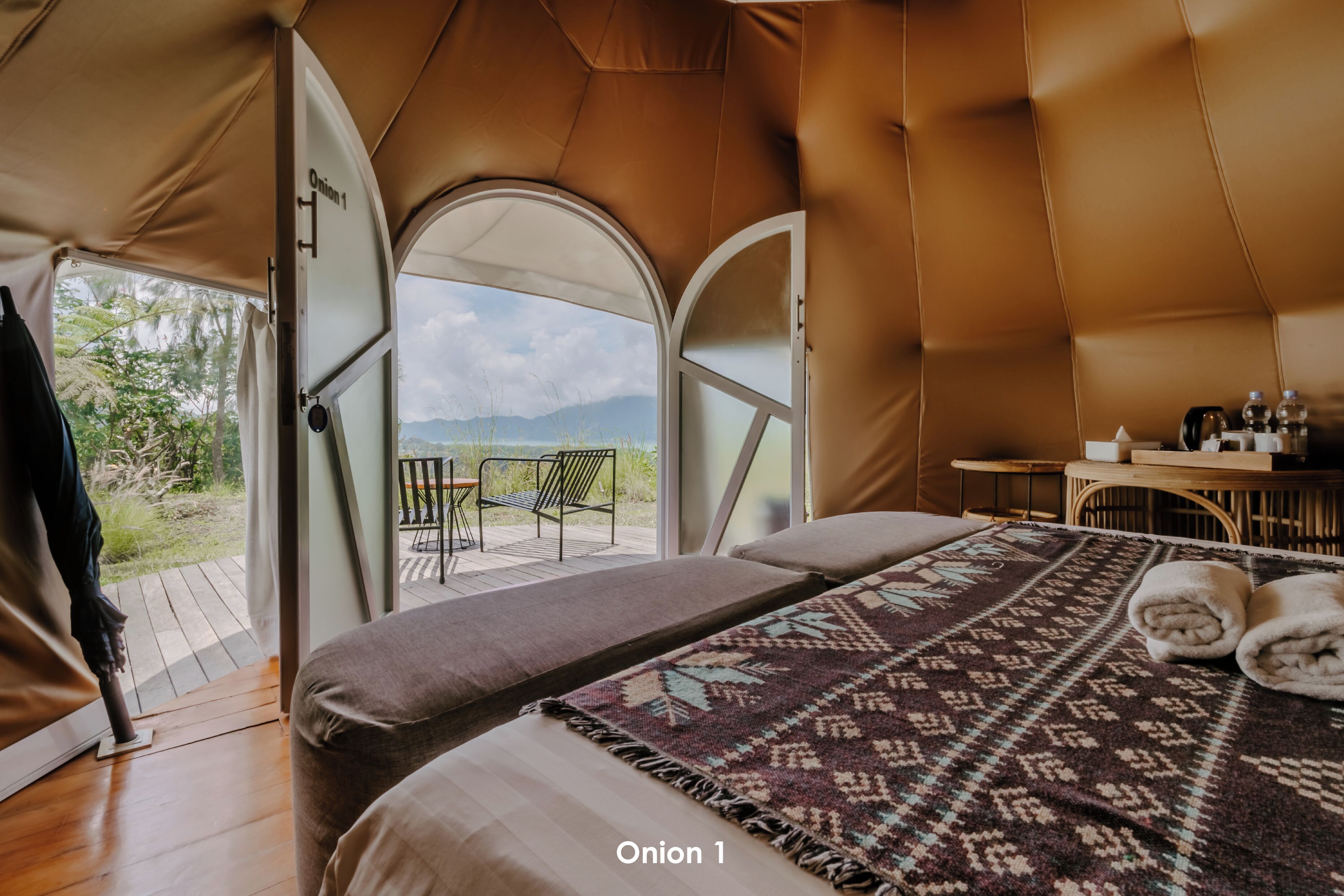 Barraca básica, 1 cama Queen, vista para a montanha | Roupa de cama