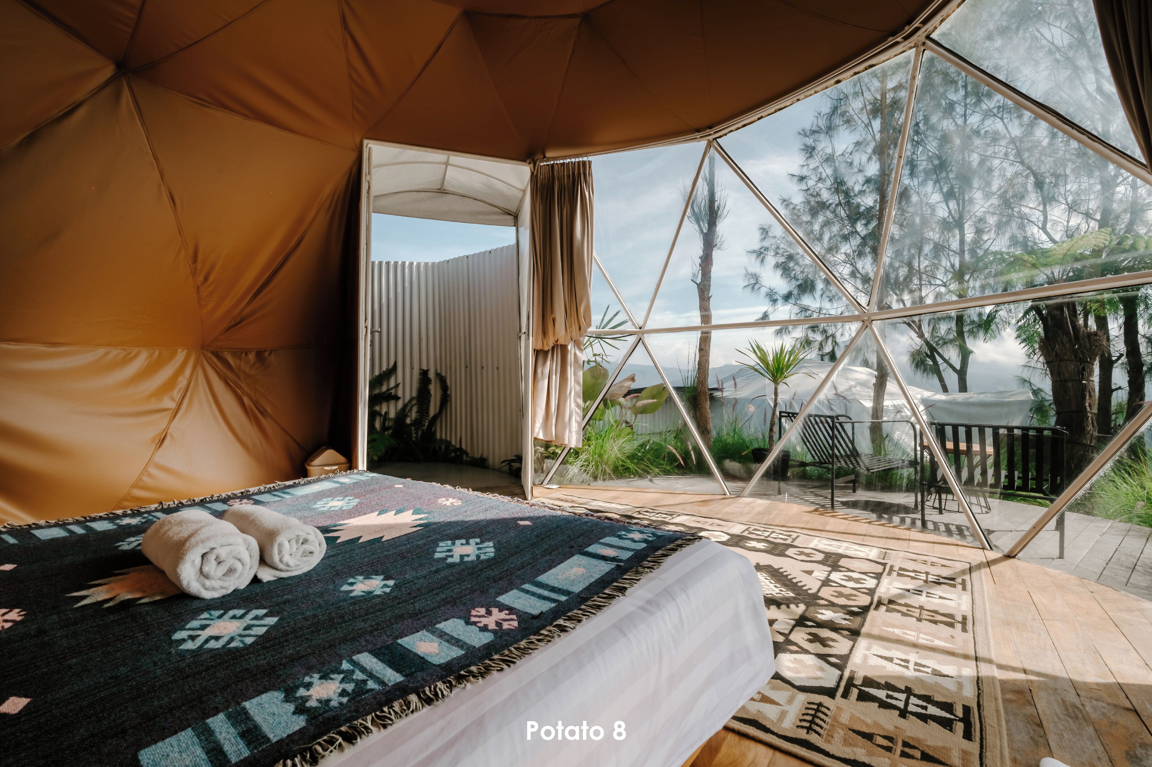 Barraca básica, 1 cama Queen, vista para a montanha | Roupa de cama