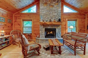 Chimenea, libros y videoteca 