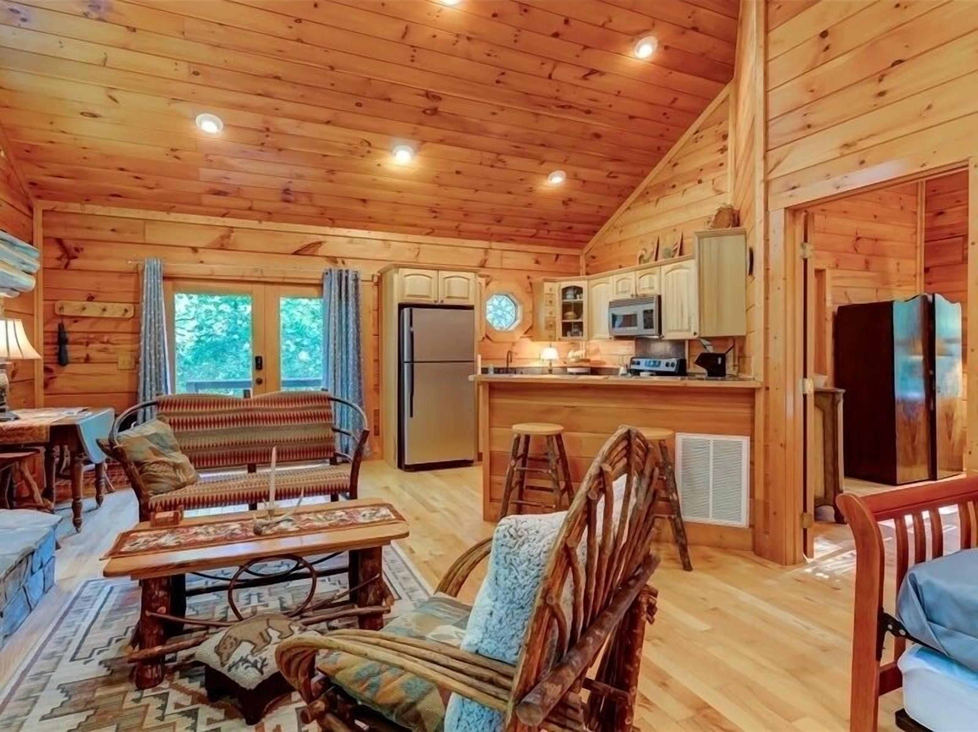 Fireplace, books, video library