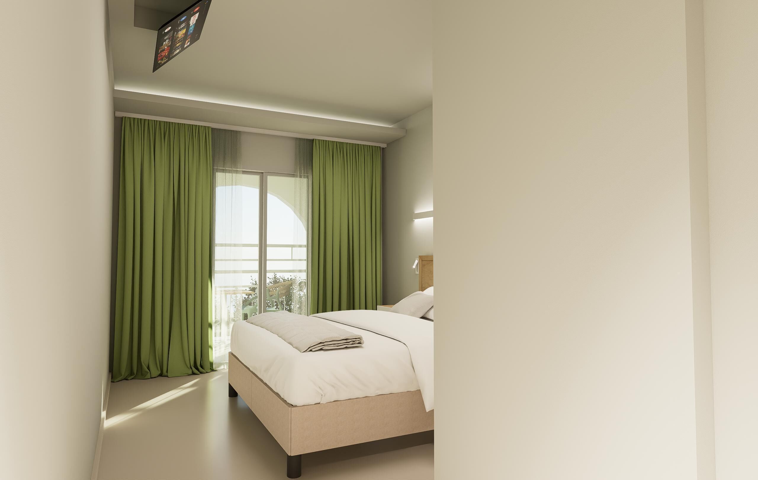 Rom – comfort, 1 queensize-seng, hageutsikt | Blendingsgardiner, lydisolert, strykejern/-brett og wi-fi (inkludert)