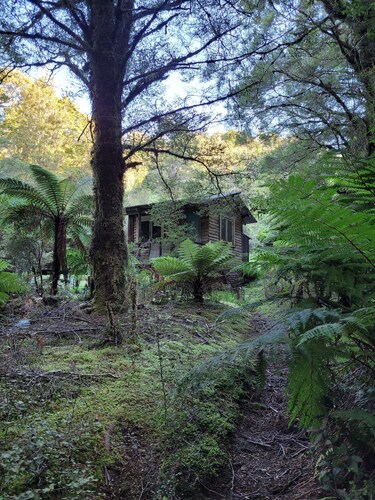 Cosie Miners cottage in historic blackball, surrounded by the Paparoa ranges