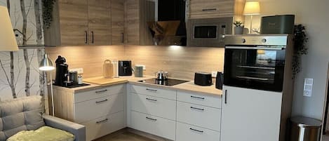 Kühlschrank, Mikrowelle, Herdplatte, Geschirrspüler