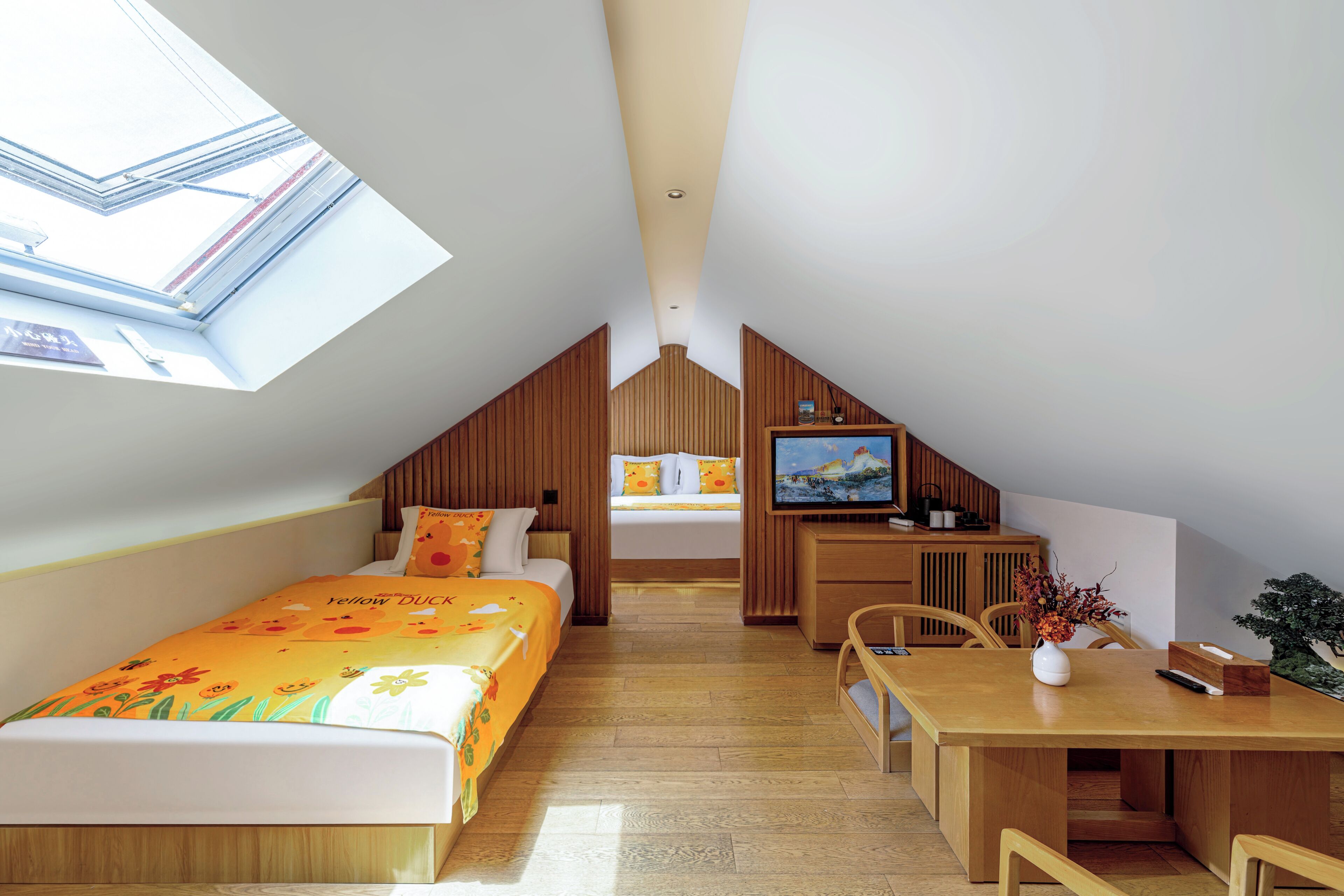 Starry Sky Family Twin Room | Premium bedding, memory-foam beds, desk, soundproofing