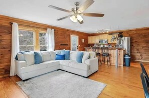 Télévision, cheminée, espaces bureaux