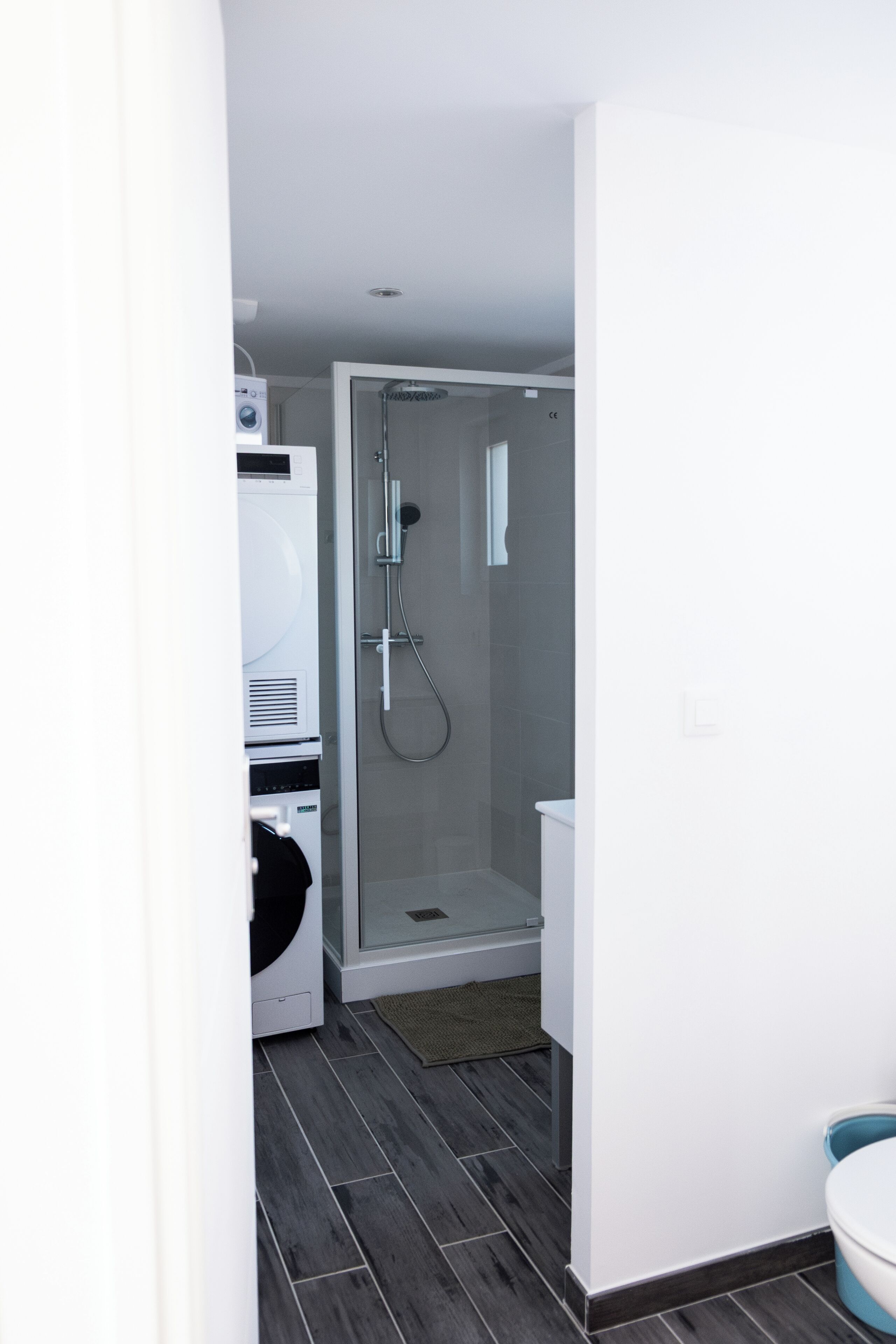 Shower, towels, toilet paper