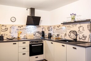 Fridge, microwave, oven, stovetop - Studio Apartment 'Ambiente 1' with Wi-Fi (Naumburg)