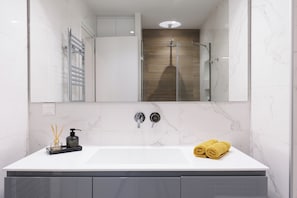 Apartment, 1 Bedroom | Bathroom | Shower, hair dryer, towels, soap - A Luxury Retreat in Corfu Town by Konnect, One-Bedroom Apartment (Corfu)