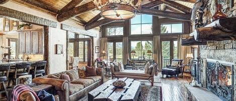 智能电视、壁炉、DVD 播放器、书