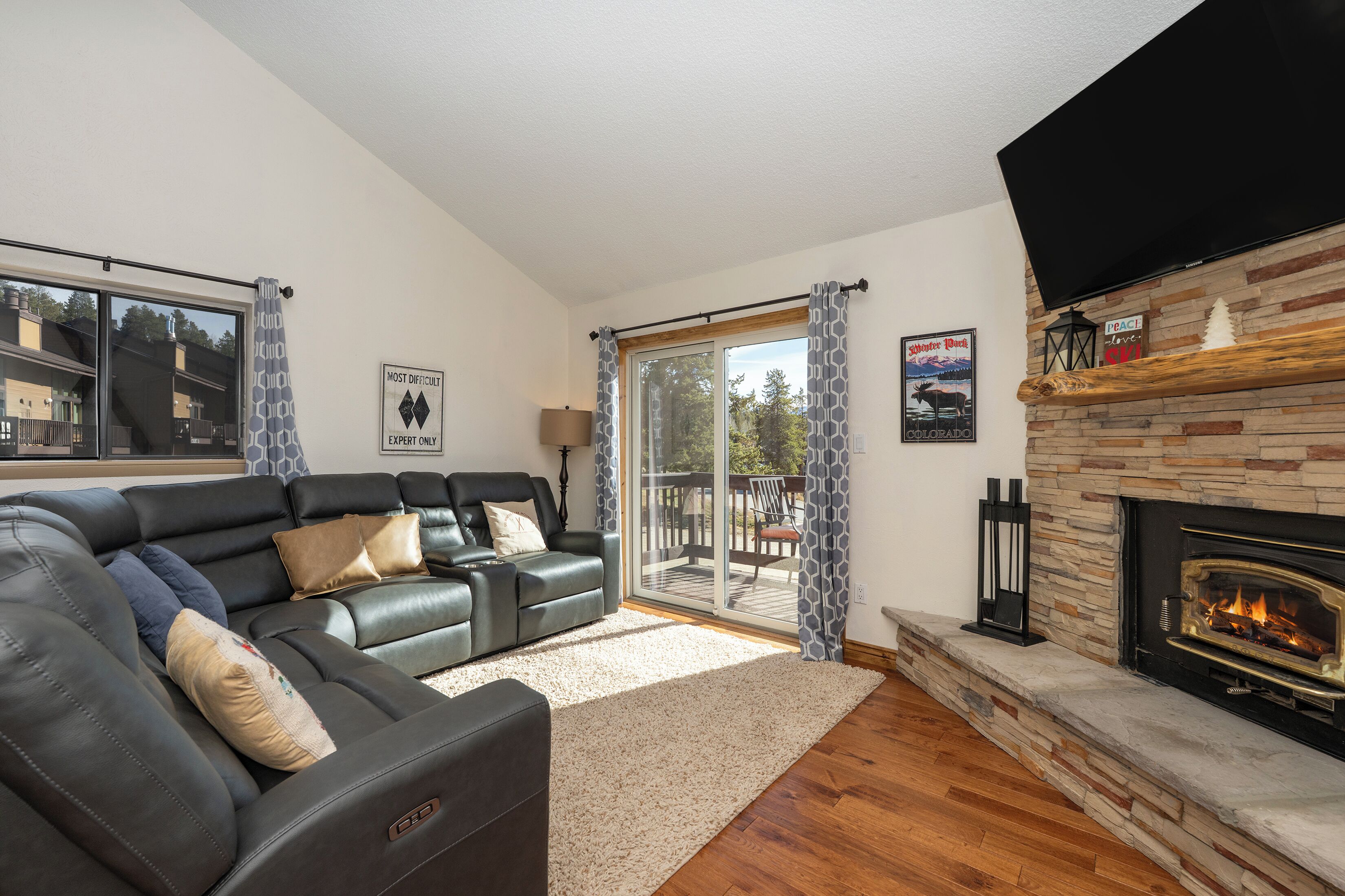 Télévision, cheminée, lecteur de DVD