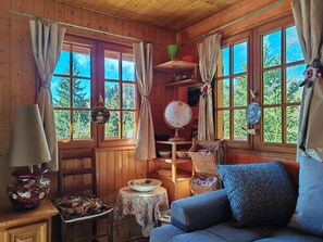 TV, DVD player - Chalet "Le Mouflon": Mountain View, Shared Garden & Wi-Fi (Laveissière)