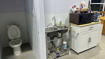 Fridge, microwave, oven, electric kettle