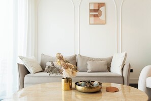 Deluxe Apartment, Balcony, Pool View | Living area - Chic 1BR Apartment - The Crest Dubai (Dubai)