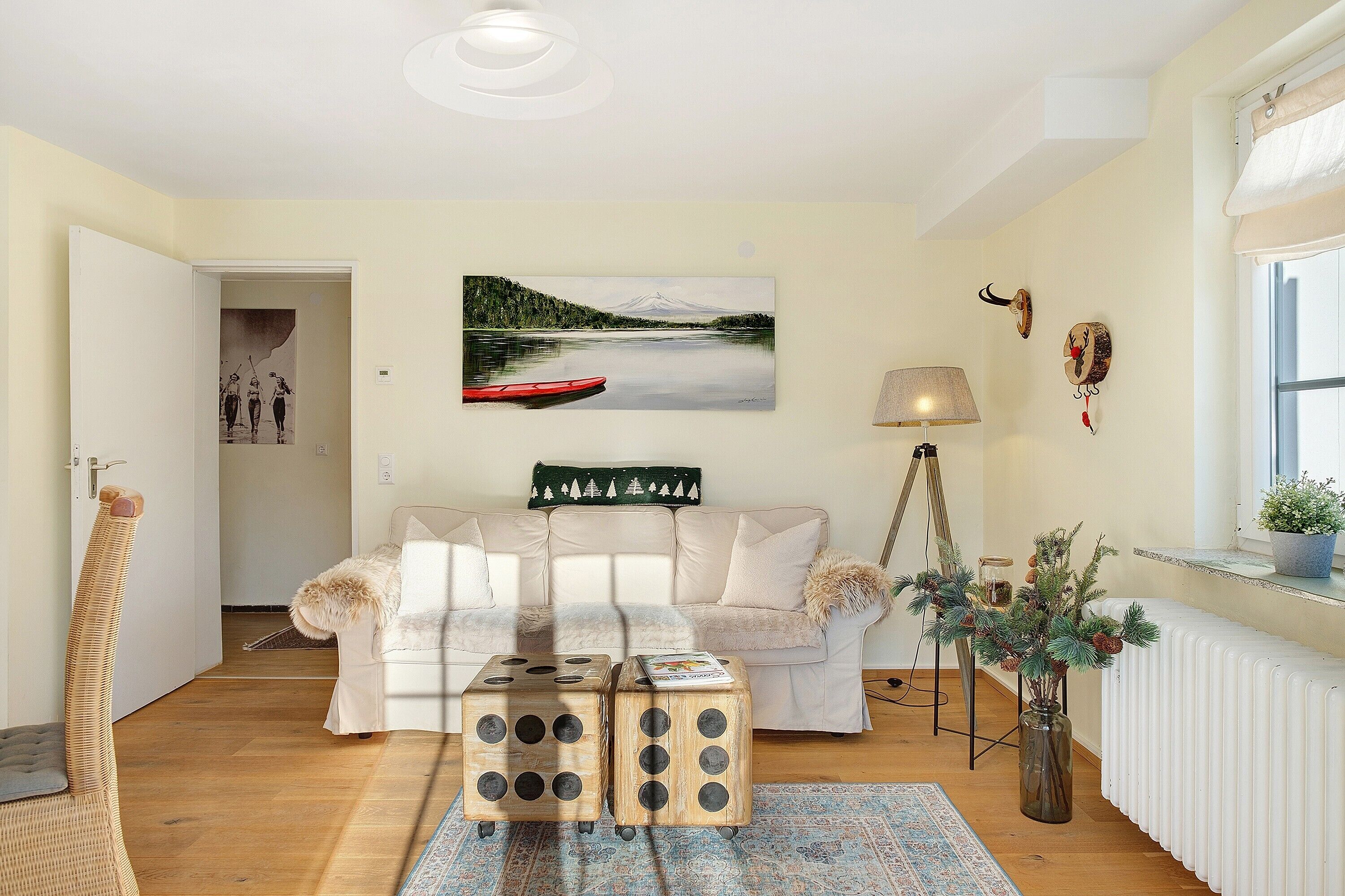 TV, lareira, mesa de pingue-pongue