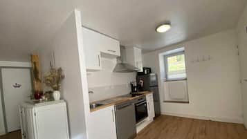 Frigorífico, microondas, horno y placa de cocina