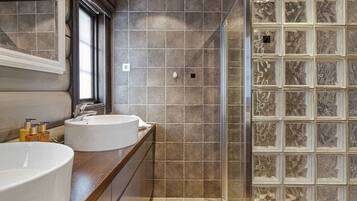 Shower, free toiletries, hair dryer
