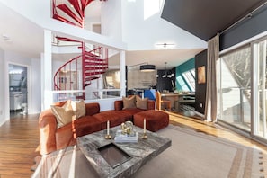 TV, fireplace, table football, offices