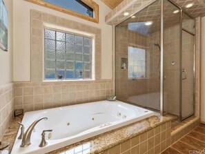 Shower, towels - Winterpark Cabin | Hot Tub + Game Room | Near Snow Summit (Big Bear Lake)