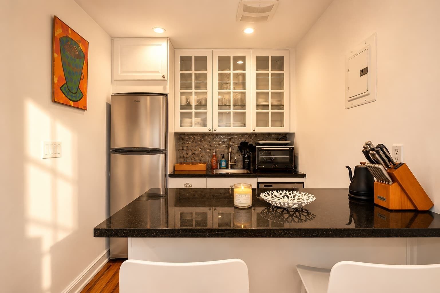 Fridge, microwave, dishwasher